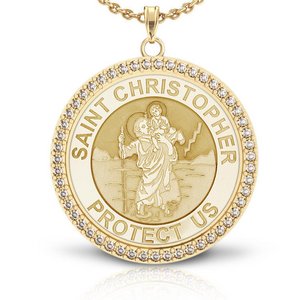 Saint Christopher Diamond Studded Round Religious Medal    EXCLUSIVE 