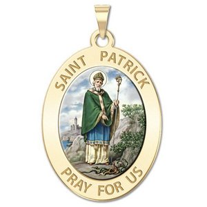 Saint Patrick Religious Medal  OVAL  Color EXCLUSIVE 