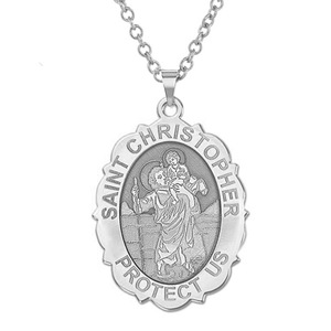 Saint Christopher Scalloped OVAL Religious Medal   EXCLUSIVE 