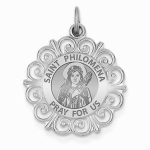 Saint Philomena Round Filigree Religious Medal   EXCLUSIVE 