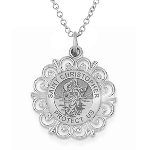 Saint Christopher Round Filigree Religious Medal   EXCLUSIVE 