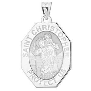 Saint Christopher Long Octagon Religious Medal   EXCLUSIVE 