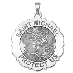Saint Michael Scalloped Round Religious Medal   EXCLUSIVE 