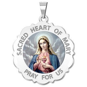 Sacred Heart of Mary Scalloped Religious Medal