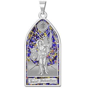 Saint Sebastian   Stained Glass Religious Medal  EXCLUSIVE 