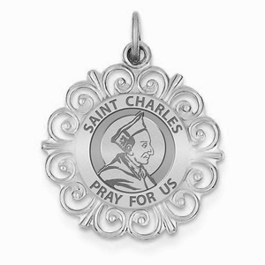 Saint Charles Borromeo Round Filigree Religious Medal   EXCLUSIVE 