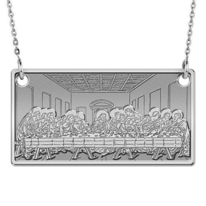 The Last Supper Rectangle Pendant with Religious Medal  EXCLUSIVE   18  Box Chain Included