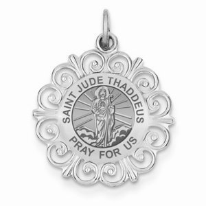Saint Jude Thaddeus Round Filigree Religious Medal   EXCLUSIVE 