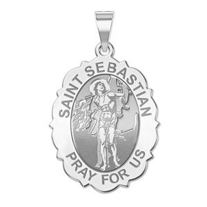 Saint Sebastian   Scalloped  Oval Religious Medal  EXCLUSIVE 