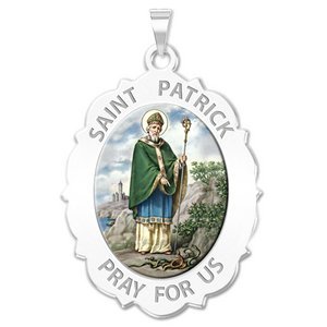 Saint Patrick Religious Medal Scalloped OVAL  Color EXCLUSIVE 