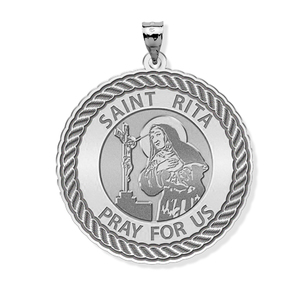 Saint Rita Round Rope Border Religious Medal