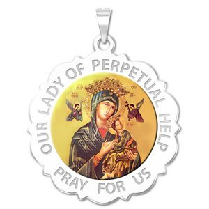 Our Lady of Perpetual Help Scalloped Round Religious Medal  Color EXCLUSIVE 