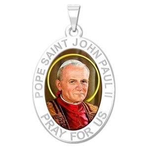 Pope Saint John Paul II Oval Religious Color Medal  EXCLUSIVE 