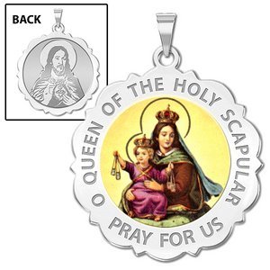 Scapular Scalloped Round Religious Medal  Color EXCLUSIVE 