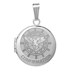 Sterling Silver Round  Picture Confirmation  Holy Spirit  Locket