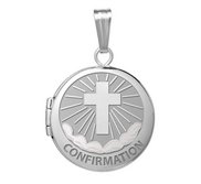 Sterling Silver Round  Picture Confirmation  Cross  Locket