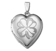 Sterling Silver   Sweetheart  4 Leaf Clover Heart Locket