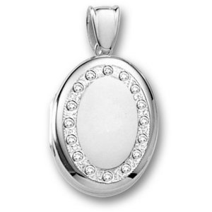 18k Premium Weight White Gold Diamond Oval Locket