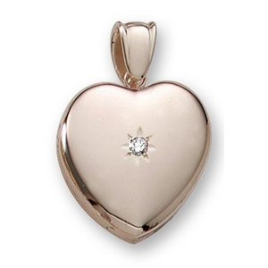 18k Premium Weight Yellow Gold Heart Picture Locket w  5pt  Diamond