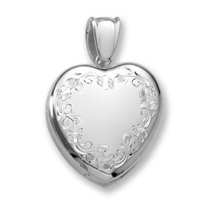 18k Premium Weight Hand Engraved White Gold Heart Picture Locket