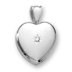 18k Premium Weight White Gold Heart Picture w  7pt  Diamond Locket