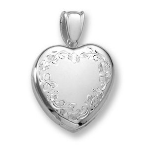 18k Premium Weight White Gold Hand Engraved Heart Picture Locket