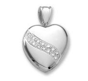 18k Premium Weight White Gold Heart Diamond Sash Heart Locket