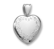 18k Premium Weight Hand Engraved White Gold Heart Picture Locket