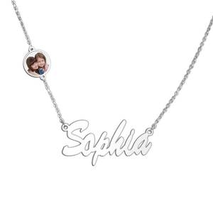 Personalized Name Necklace with Round Photo Charm