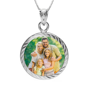 Petite Round Photo Engraved Charm w  Bezel Frame