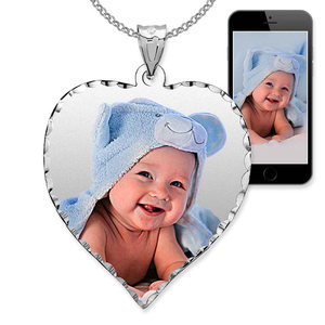 Heart Photo Pendant Charm with Diamond Cut Edge
