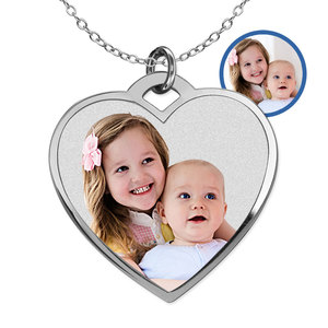 Stainless Steel Photo Engraved Heart Pendant with Chain