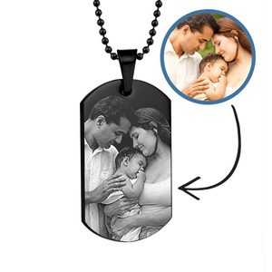 Black Stainless Steel Laser Dog Tag Photo Pendant w  24 inch Ball Chain
