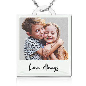 Personalized Polaroid Style Photo Engraved Necklace