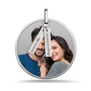 Round Photo Engraved Disc Pendant w  Personalized Charms