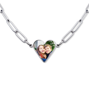 Personalized Photo Heart Necklace with Paperclip Chain Included