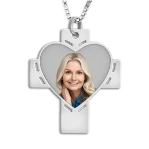 Cross with Cut Out Heart Photo Pendant Charm