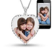 Heart Photo Pendant with Diamond Cut Edge W  18 Inch Chain
