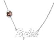 Personalized Name Necklace with Round Photo Charm
