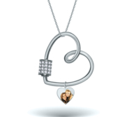 Carabiner Heart Pendant Necklace with CZ Barrel and Dangle Photo Charms   Chain Included
