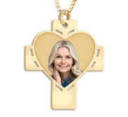 Cross with Cut Out Heart Photo Pendant Charm