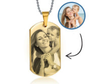 Gold Tone Stainless Steel Laser Photo Dog Tag Pendant with 24 inch Ball Chain