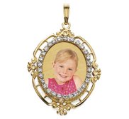 Small Oval Diamond Frame Photo Pendant Picture Charm