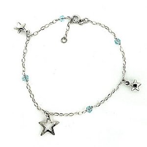 Sterling Silver Adjustable Anklet   Ankle Bracelet Stars   Beads