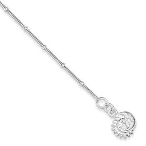Sterling Silver Hollow 3 Dimensional Sun   Moon Anklet