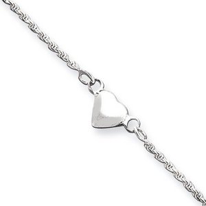 Sterling Silver 9 inch Puffed Heart Anklet