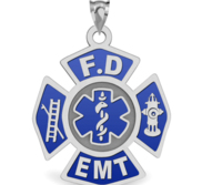 Fire Department EMT Blue Enameled Pendant