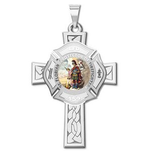 Saint Florian Personalized Fire Badge Cross Religious Color Medal   EXCLUSIVE 