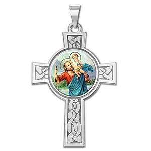 Saint Christopher Cross Religious Medal   Color EXCLUSIVE 