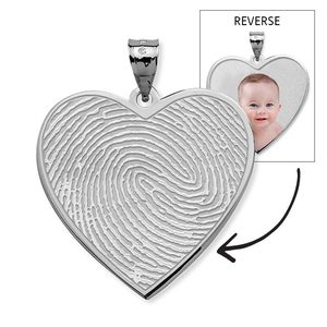 Custom Fingerprint Heart Charm or Pendant with Reverse Photo Option